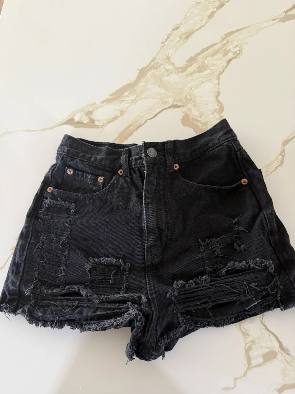 A/OK Black Distressed Denim Cutoff Shorts Size Small